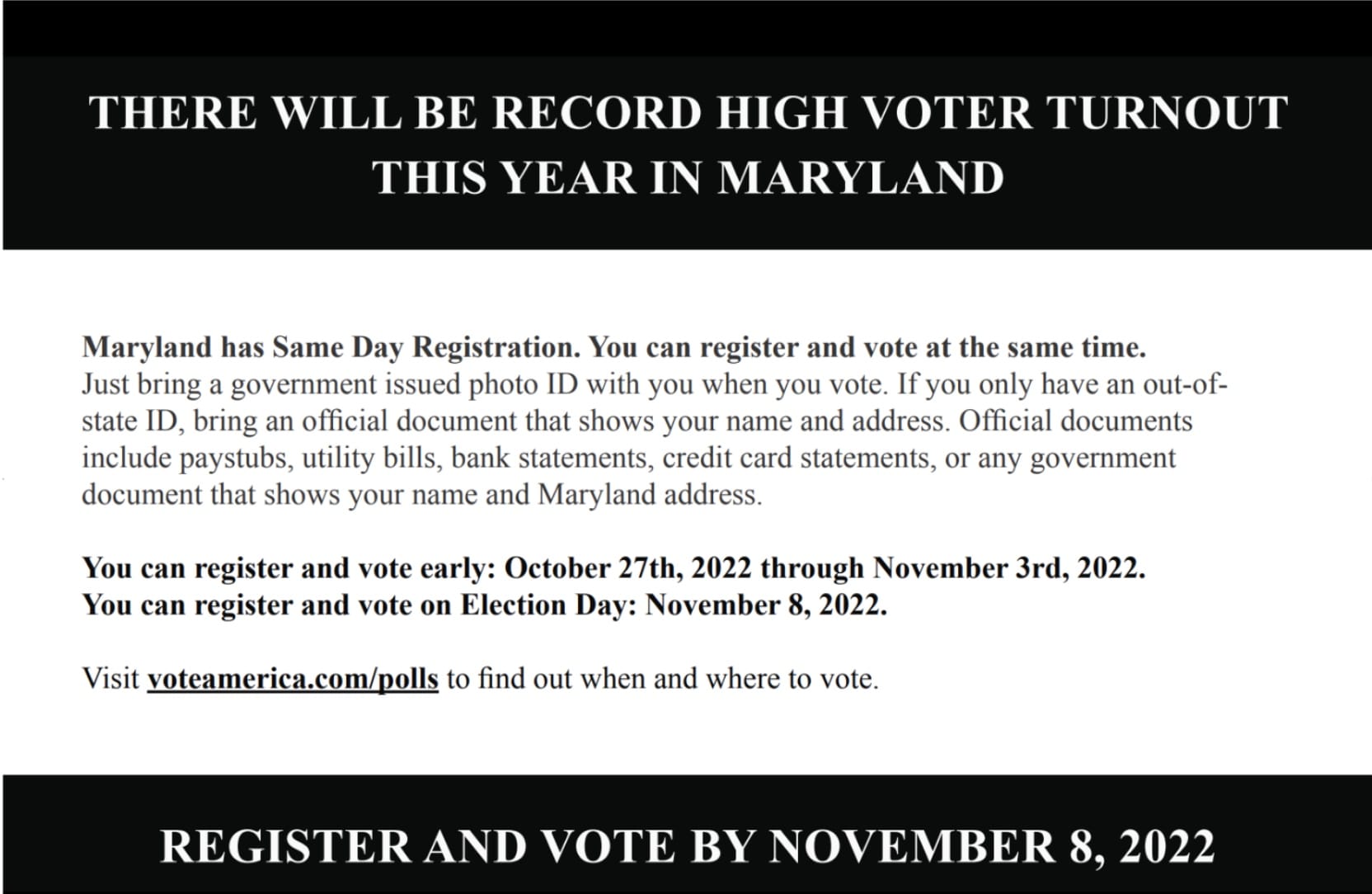 VoteAmerica's 2022 same day registration postcard evaluation